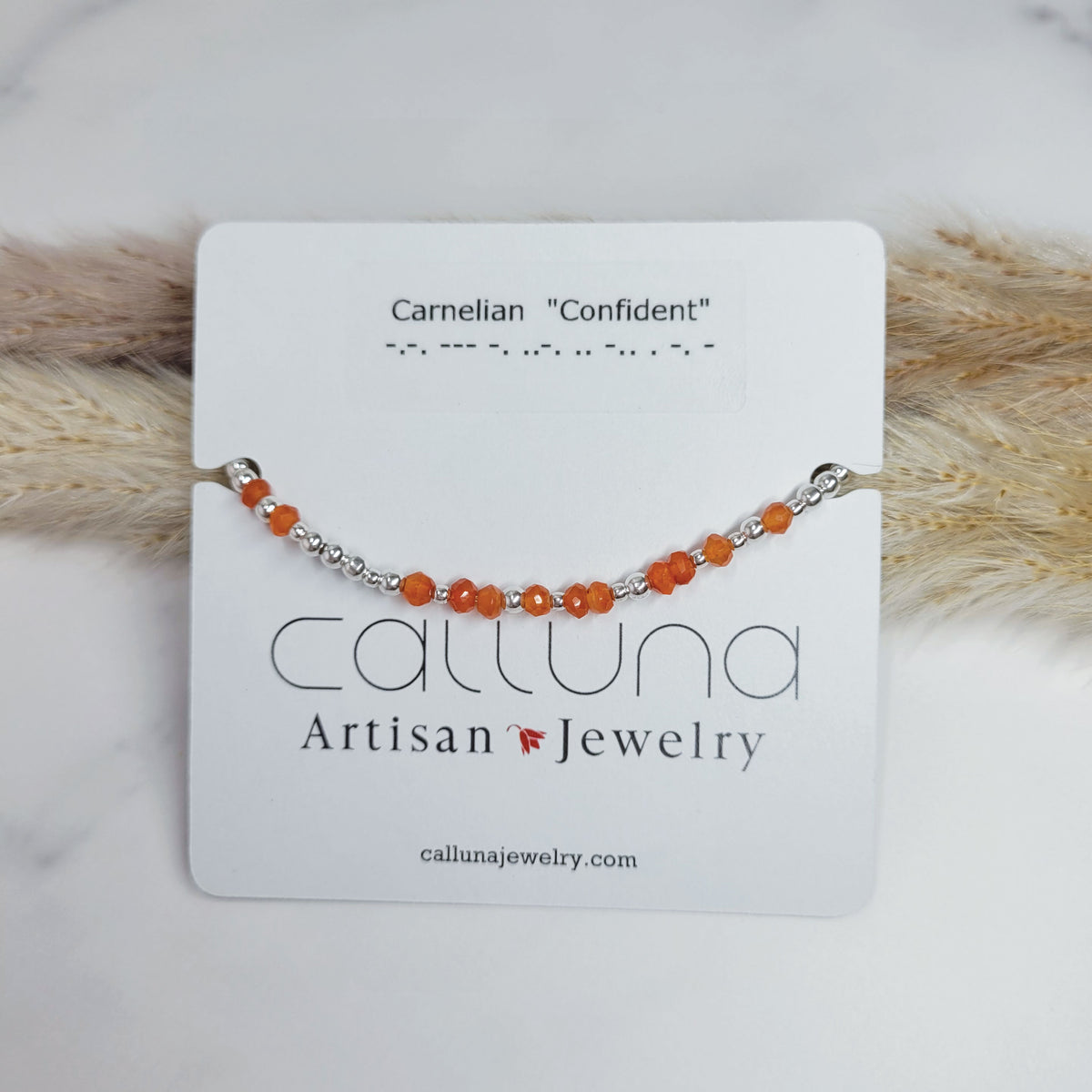 Morse Code Confident Carnelian & Sterling Silver Bracelet